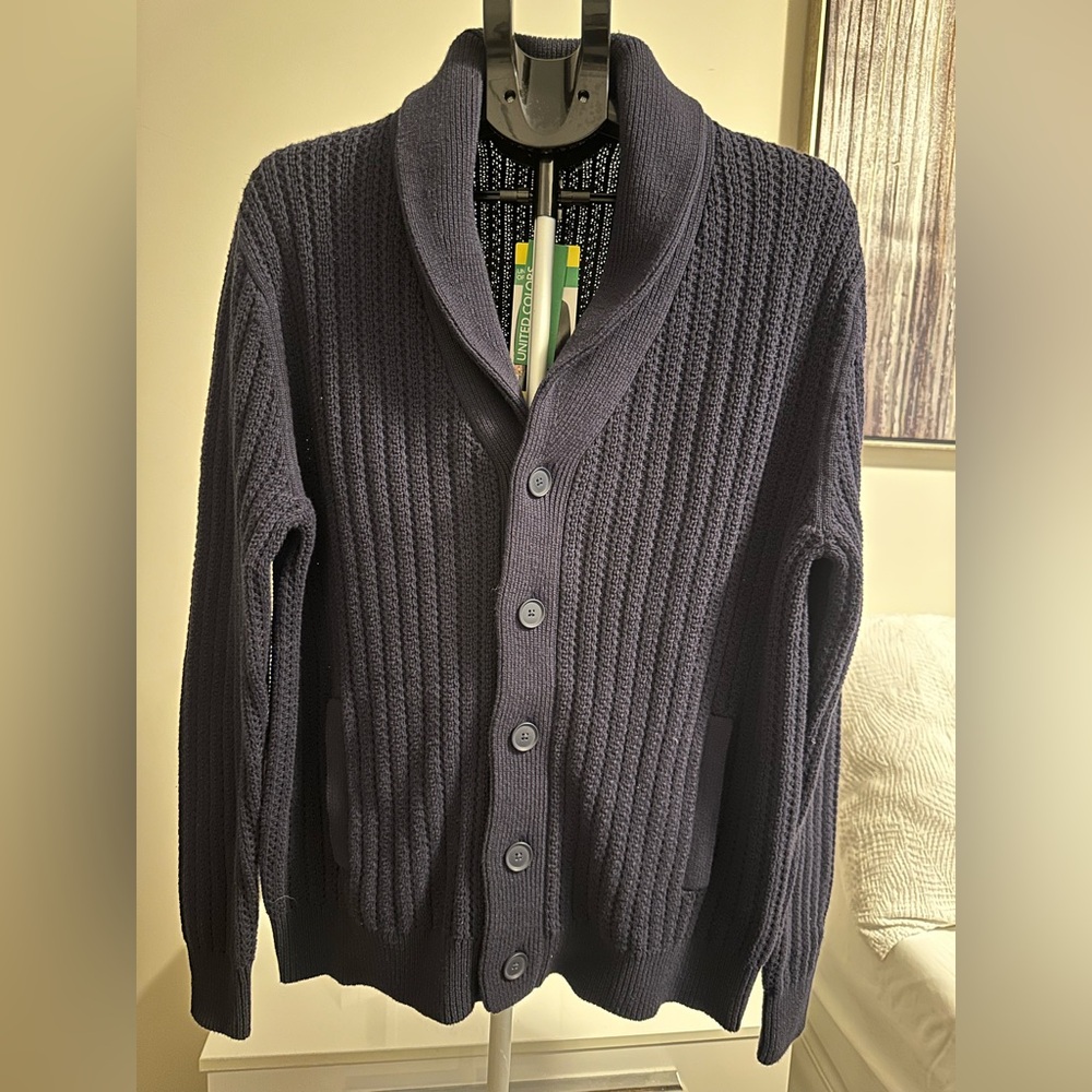 United Colors of Benneton - Men's Shawl Collar Knitted Cardigan Blue/Small